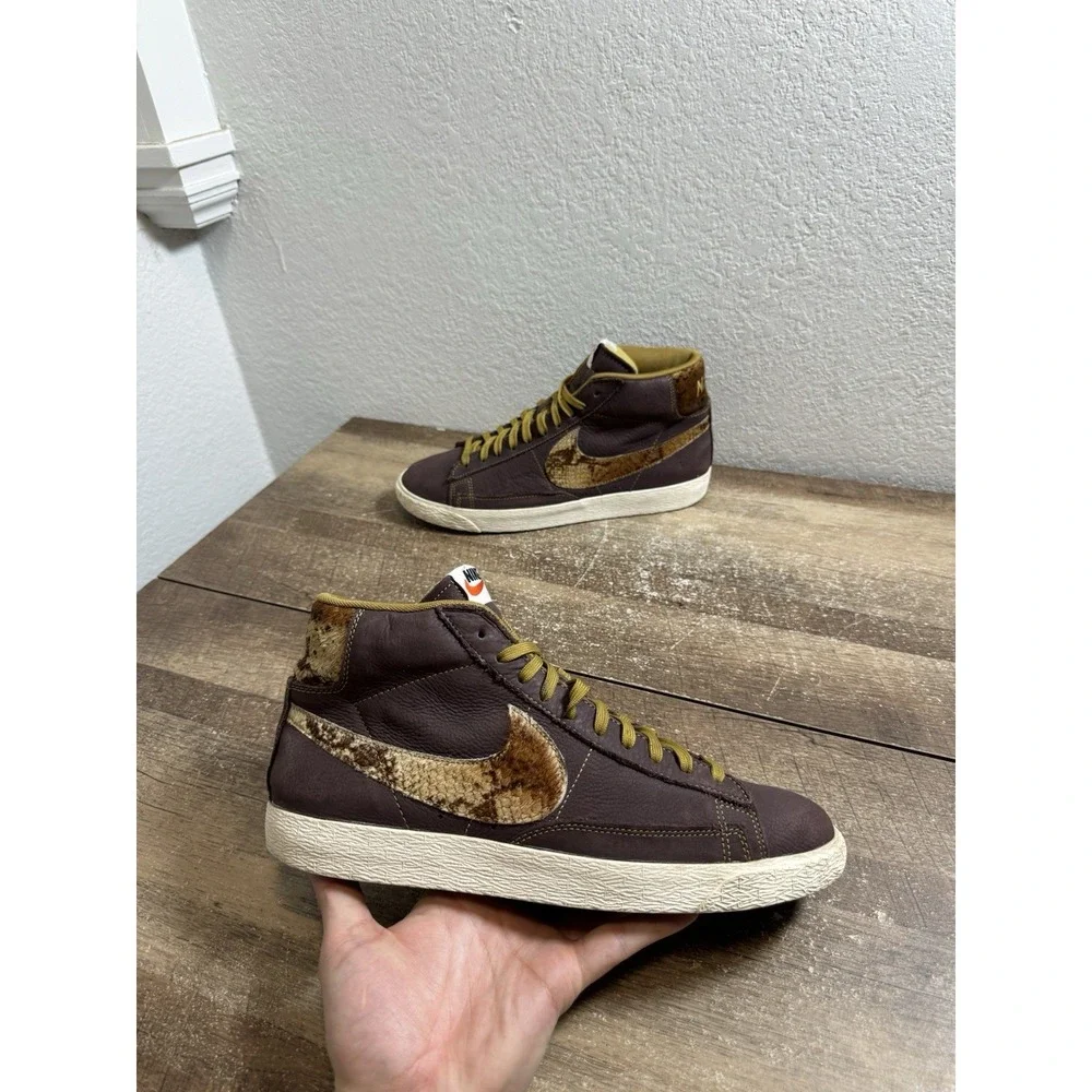 2014 Nike Blazer Mid Prm Qs‎ Mahogany Golden Tan Sail Safari 638322-200 Men's 10